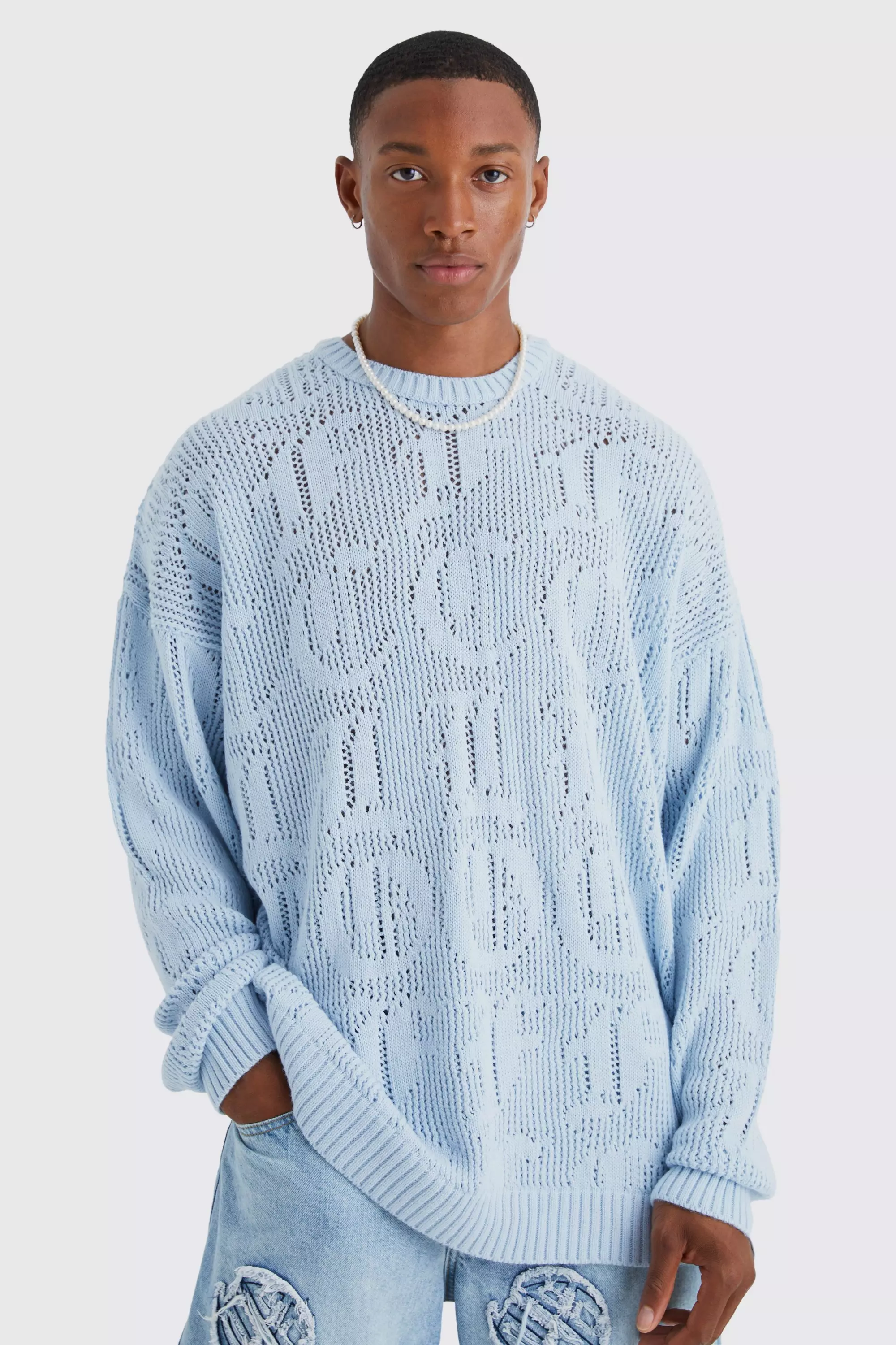 Pale blue knitted jumper sale